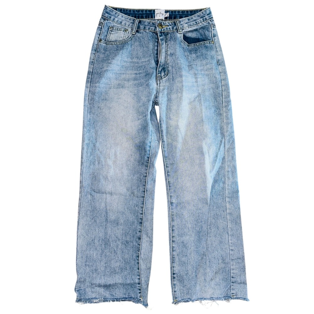 WB7 Polly‎ Jeans Light Wash High Waist Raw Hem Wide Leg Size 6